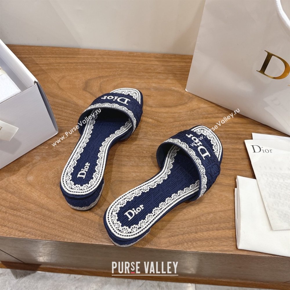 Dior Dentelle Heeled Slide Sandals in Blue Dior Oblique Embroidered Cotton and White Lace 2026 (MD-26012219)