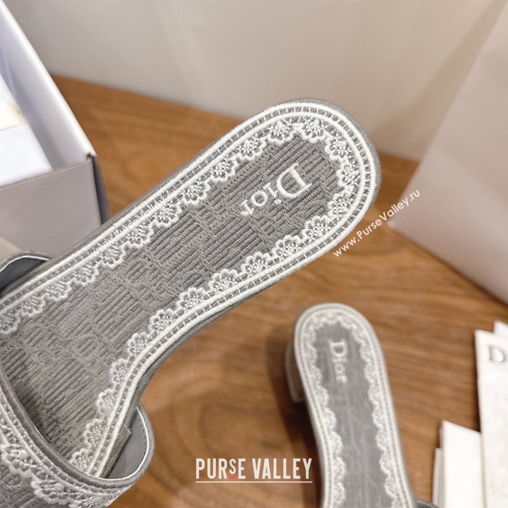 Dior Dentelle Heeled Slide Sandals in Grey Dior Oblique Embroidered Cotton and White Lace 2026 (MD-26012220)
