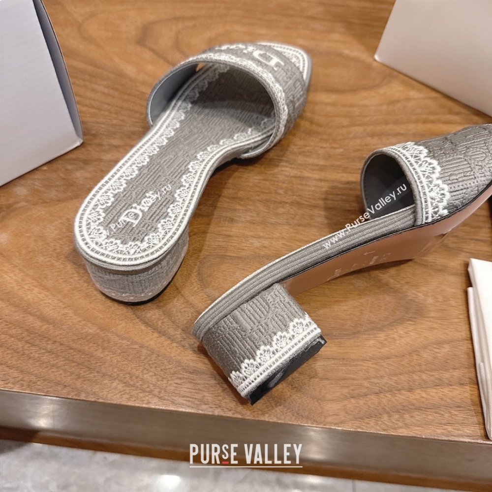 Dior Dentelle Heeled Slide Sandals in Grey Dior Oblique Embroidered Cotton and White Lace 2026 (MD-26012220)