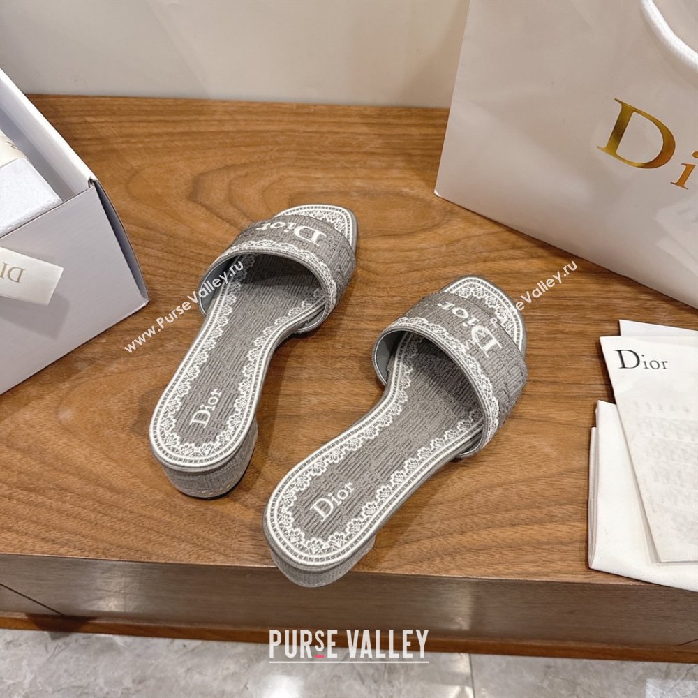 Dior Dentelle Heeled Slide Sandals in Grey Dior Oblique Embroidered Cotton and White Lace 2026 (MD-26012220)