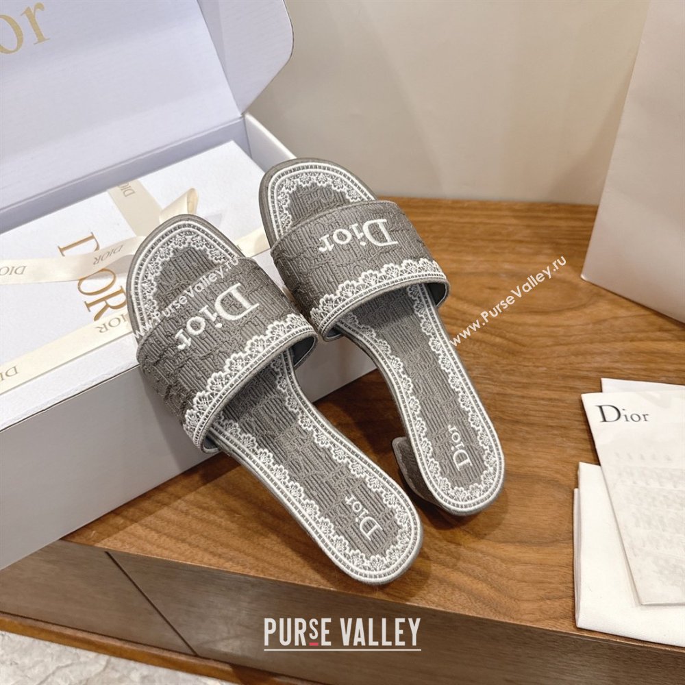 Dior Dentelle Heeled Slide Sandals in Grey Dior Oblique Embroidered Cotton and White Lace 2026 (MD-26012220)