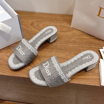 Dior Dentelle Heeled Slide Sandals in Grey Dior Oblique Embroidered Cotton and White Lace 2026 (MD-26012220)