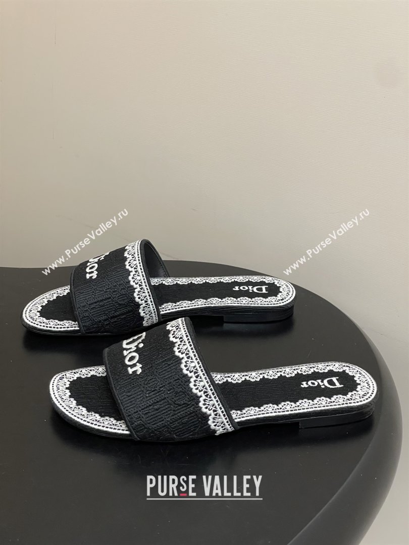 Dior Dentelle Slide Sandals in Black Dior Oblique Embroidered Cotton and White Lace 2026 (MD-26012214)