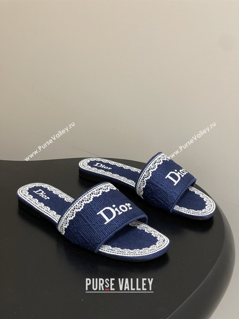 Dior Dentelle Slide Sandals in Blue Dior Oblique Embroidered Cotton and White Lace 2026 (MD-26012215)