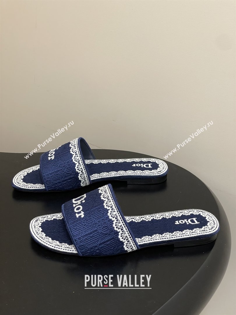 Dior Dentelle Slide Sandals in Blue Dior Oblique Embroidered Cotton and White Lace 2026 (MD-26012215)