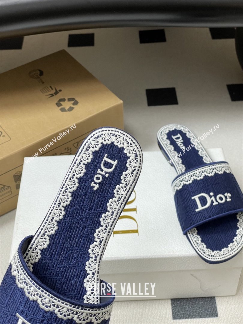 Dior Dentelle Slide Sandals in Blue Dior Oblique Embroidered Cotton and White Lace 2026 (MD-26012215)