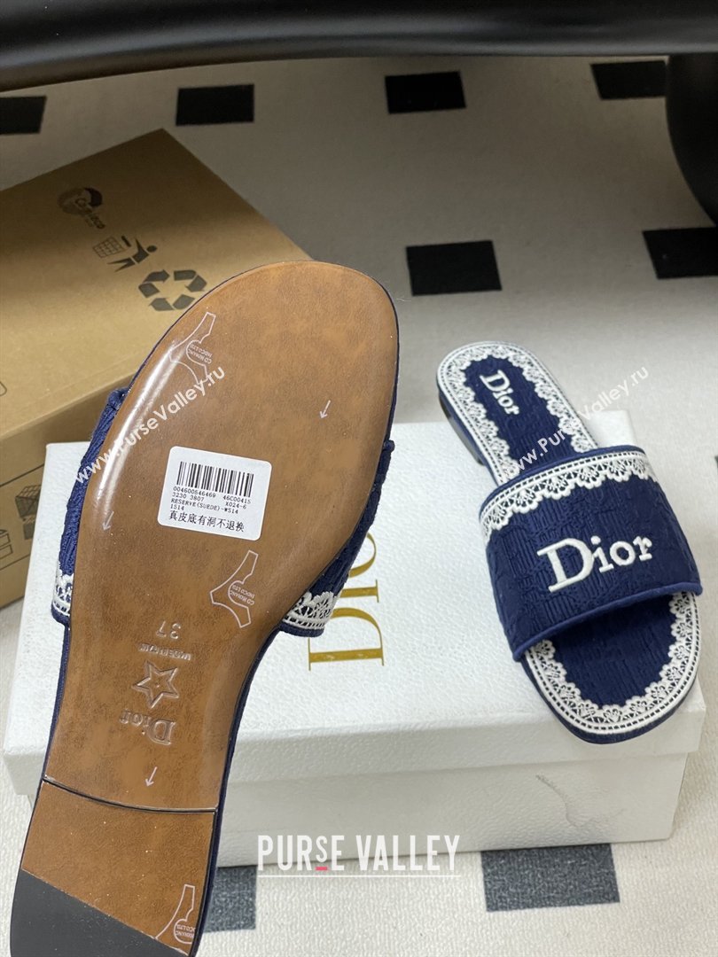 Dior Dentelle Slide Sandals in Blue Dior Oblique Embroidered Cotton and White Lace 2026 (MD-26012215)