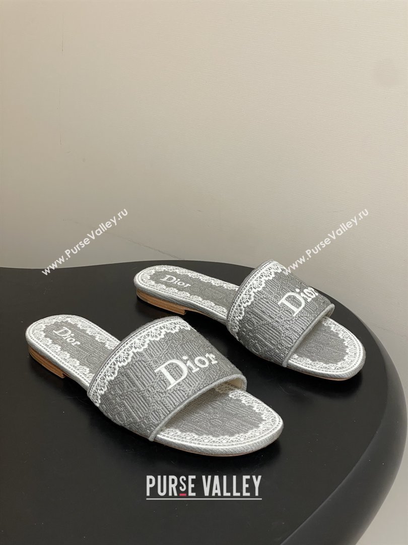 Dior Dentelle Slide Sandals in Grey Dior Oblique Embroidered Cotton and White Lace 2026 (MD-26012216)
