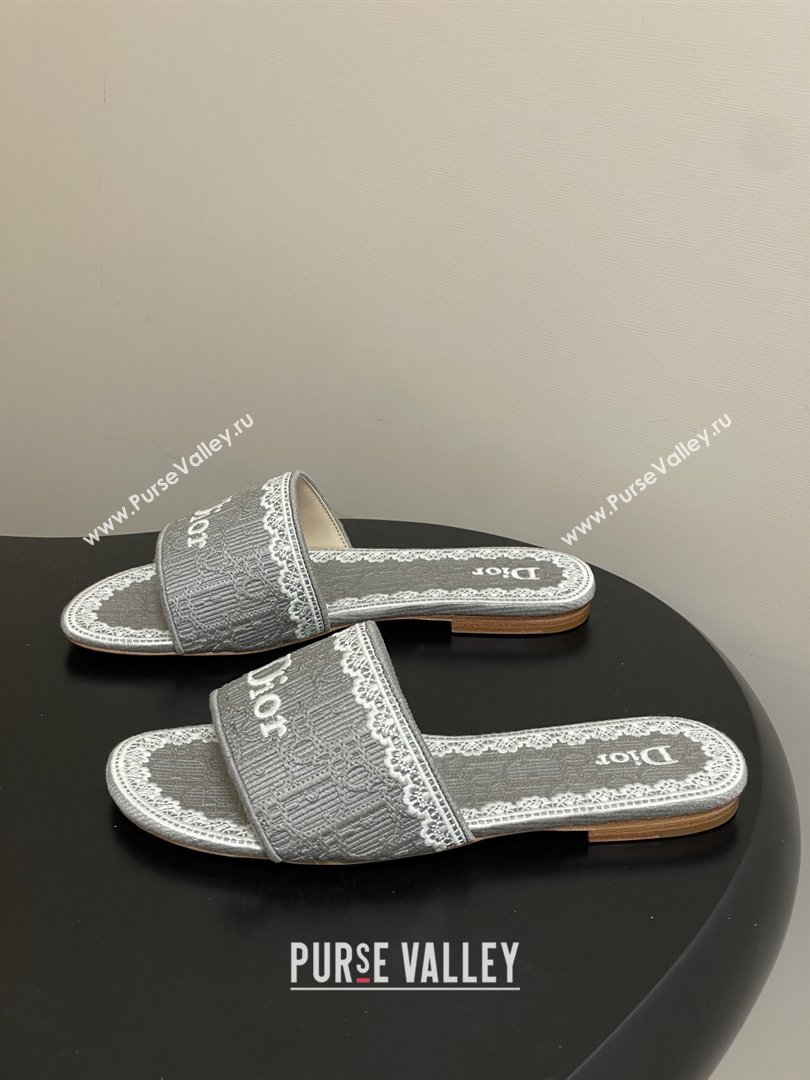 Dior Dentelle Slide Sandals in Grey Dior Oblique Embroidered Cotton and White Lace 2026 (MD-26012216)