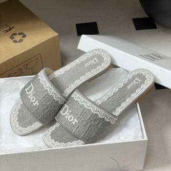 Dior Dentelle Slide Sandals in Grey Dior Oblique Embroidered Cotton and White Lace 2026 (MD-26012216)