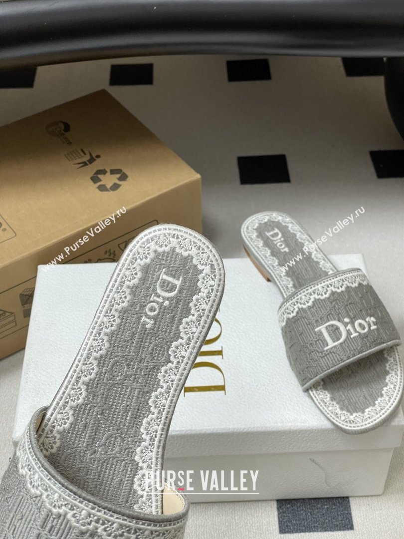 Dior Dentelle Slide Sandals in Grey Dior Oblique Embroidered Cotton and White Lace 2026 (MD-26012216)