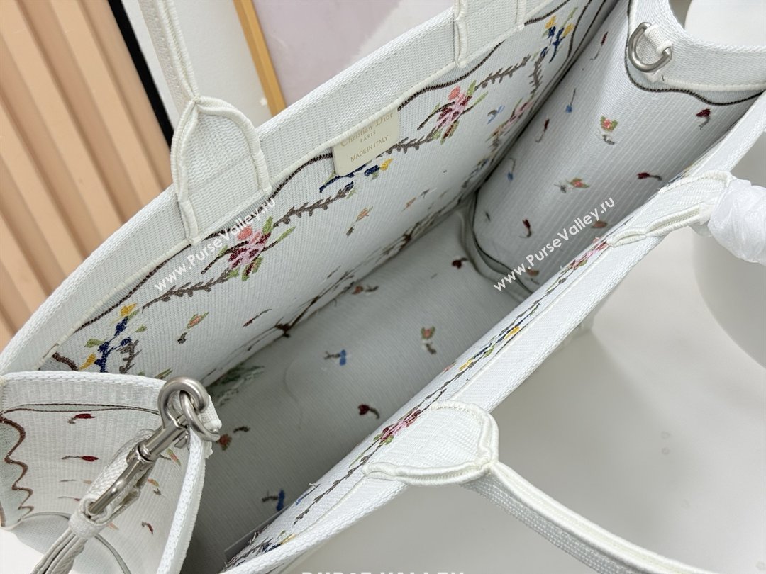Dior Dioramour Large Dior Book Tote with Strap White Multicolor Revolution Flowers Embroidery 2026 (BF-26012205)