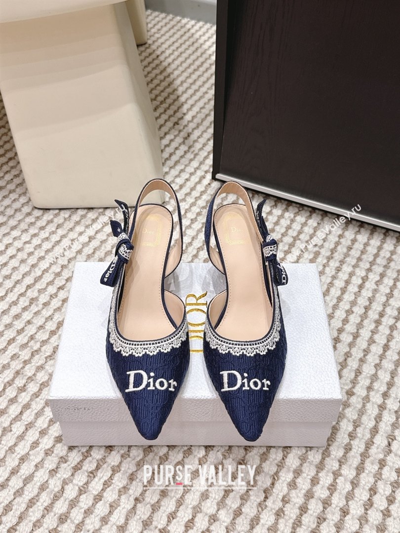 Dior JAdior Pump 6.5cm Heel in Blue Dior Oblique Embroidered Cotton and White Lace 2026 (LM-26012234)