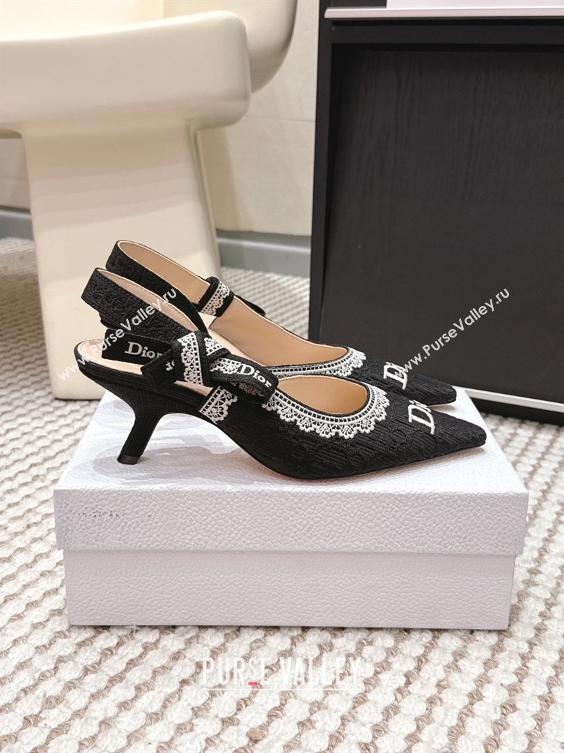 Dior JAdior Pump 6.5cm Heel in Black Dior Oblique Embroidered Cotton and White Lace 2026 (LM-26012233)