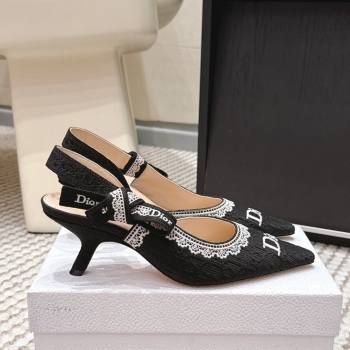 Dior JAdior Pump 6.5cm Heel in Black Dior Oblique Embroidered Cotton and White Lace 2026 (LM-26012233)