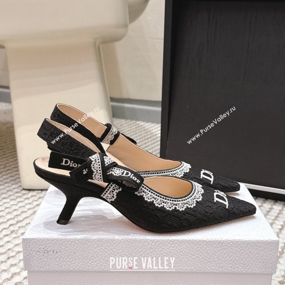 Dior JAdior Pump 6.5cm Heel in Black Dior Oblique Embroidered Cotton and White Lace 2026 (LM-26012233)
