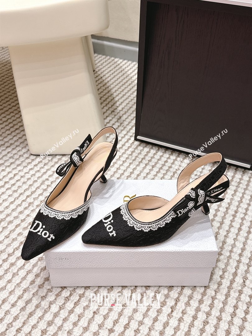 Dior JAdior Pump 6.5cm Heel in Black Dior Oblique Embroidered Cotton and White Lace 2026 (LM-26012233)