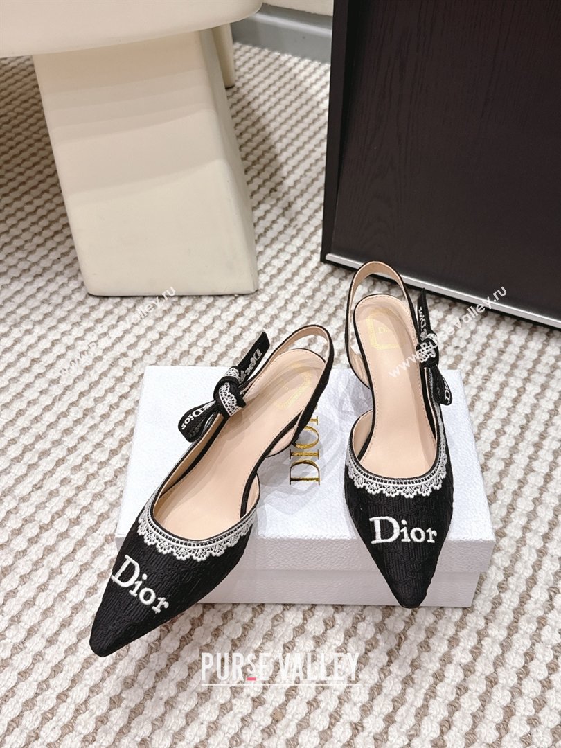 Dior JAdior Pump 6.5cm Heel in Black Dior Oblique Embroidered Cotton and White Lace 2026 (LM-26012233)