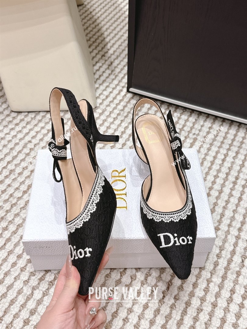 Dior JAdior Pump 6.5cm Heel in Black Dior Oblique Embroidered Cotton and White Lace 2026 (LM-26012233)