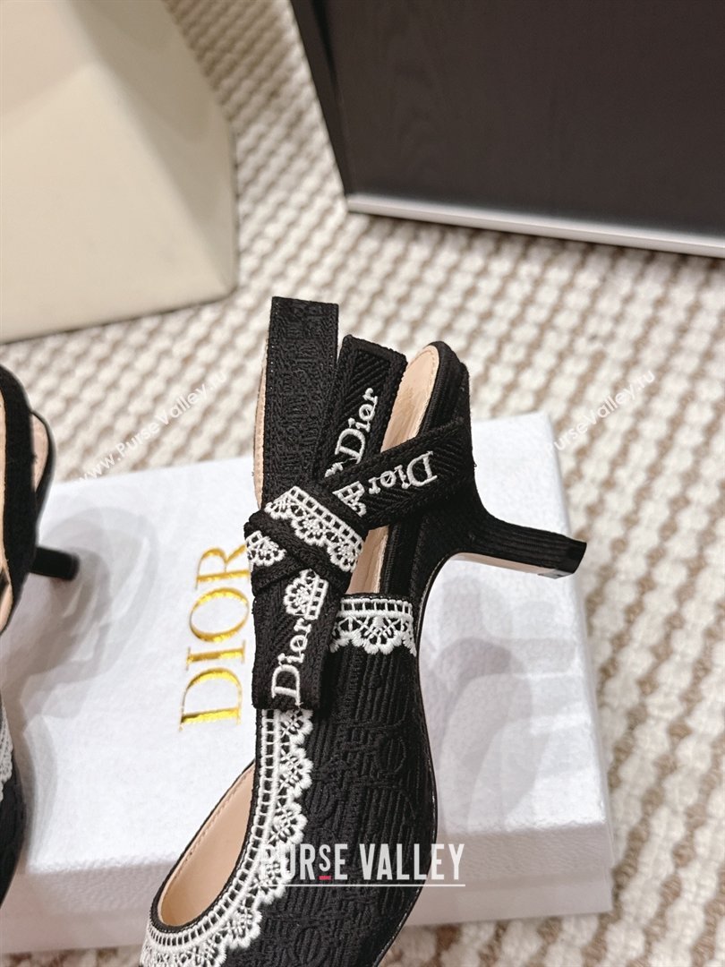 Dior JAdior Pump 6.5cm Heel in Black Dior Oblique Embroidered Cotton and White Lace 2026 (LM-26012233)