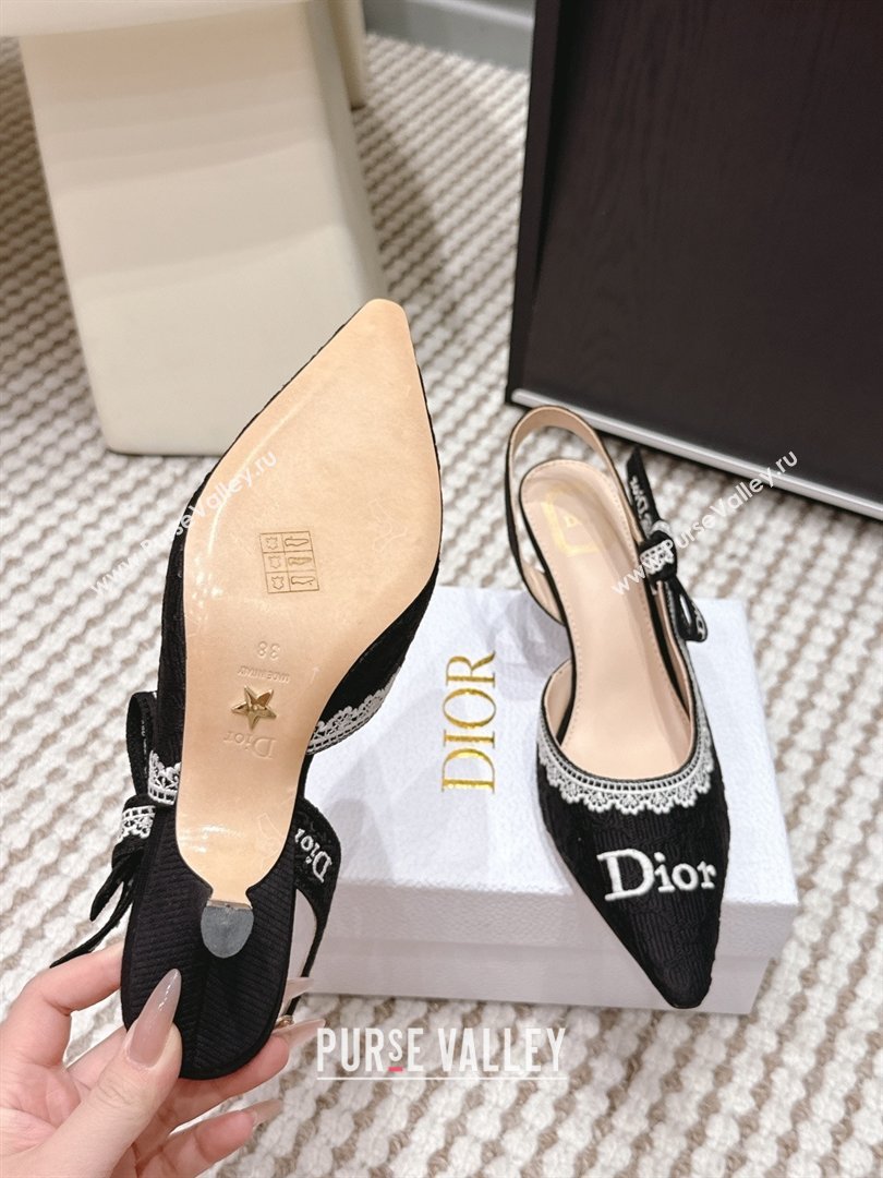 Dior JAdior Pump 6.5cm Heel in Black Dior Oblique Embroidered Cotton and White Lace 2026 (LM-26012233)