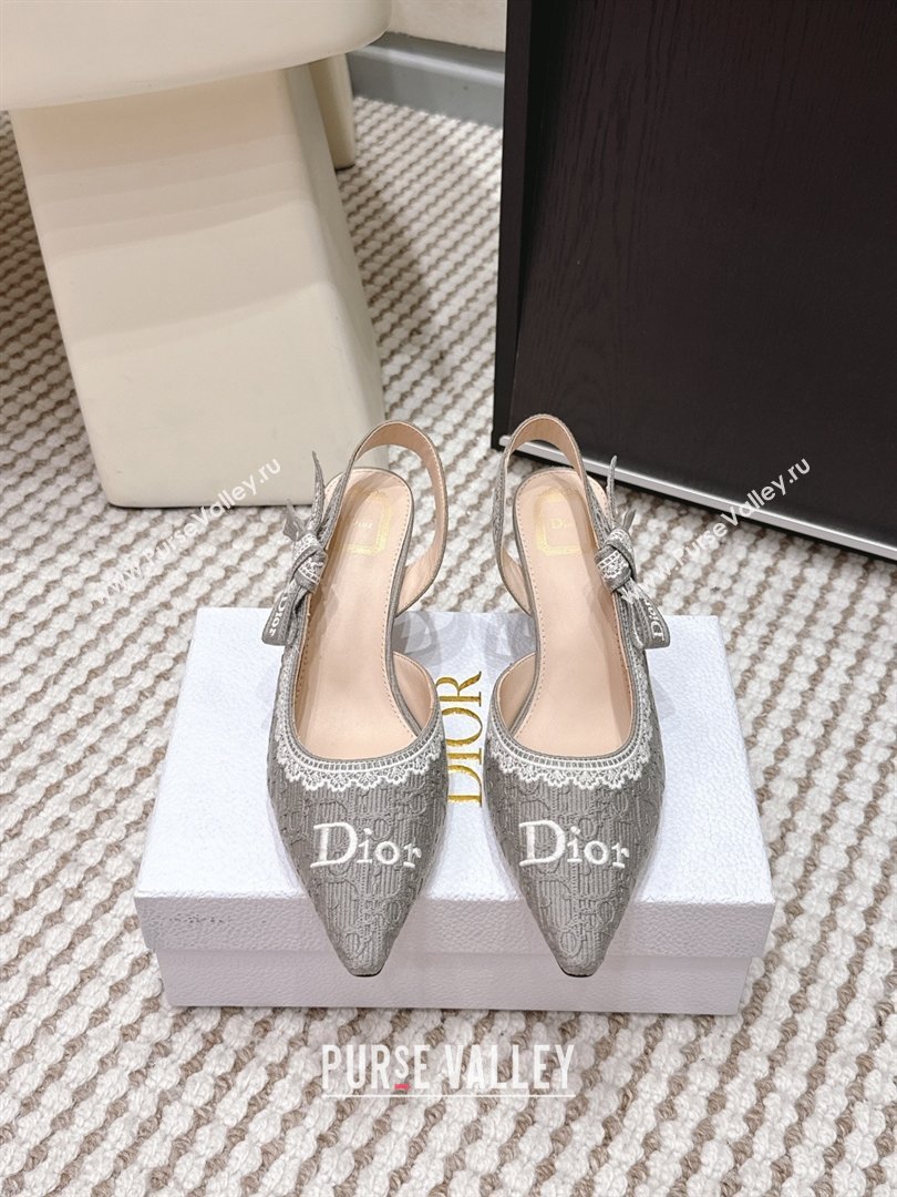 Dior JAdior Pump 6.5cm Heel in Grey Dior Oblique Embroidered Cotton and White Lace 2026 (LM-26012235)
