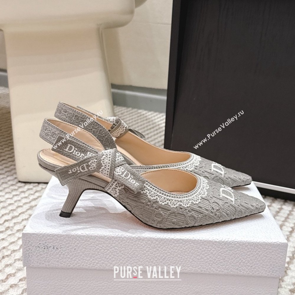 Dior JAdior Pump 6.5cm Heel in Grey Dior Oblique Embroidered Cotton and White Lace 2026 (LM-26012235)