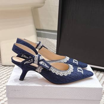 Dior JAdior Pump 6.5cm Heel in Blue Dior Oblique Embroidered Cotton and White Lace 2026 (LM-26012234)