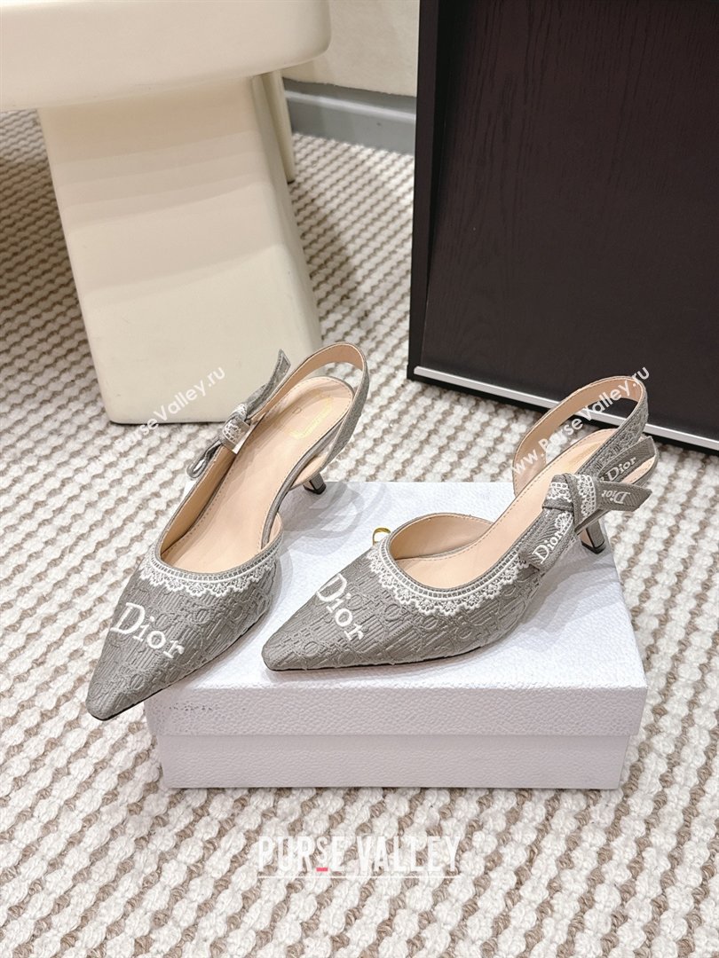 Dior JAdior Pump 6.5cm Heel in Grey Dior Oblique Embroidered Cotton and White Lace 2026 (LM-26012235)