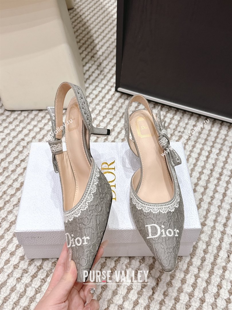 Dior JAdior Pump 6.5cm Heel in Grey Dior Oblique Embroidered Cotton and White Lace 2026 (LM-26012235)