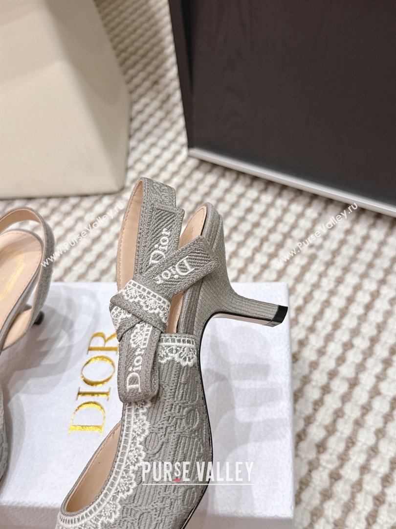 Dior JAdior Pump 6.5cm Heel in Grey Dior Oblique Embroidered Cotton and White Lace 2026 (LM-26012235)