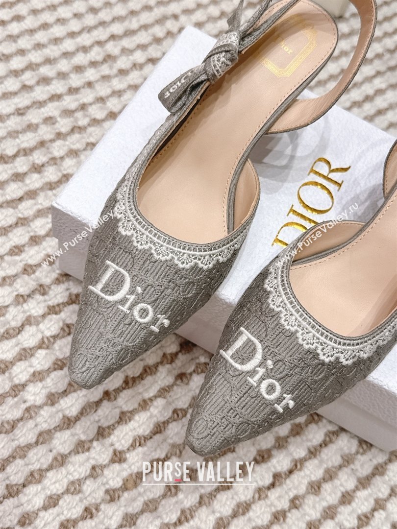 Dior JAdior Pump 6.5cm Heel in Grey Dior Oblique Embroidered Cotton and White Lace 2026 (LM-26012235)