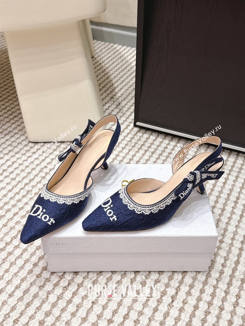 Dior JAdior Pump 6.5cm Heel in Blue Dior Oblique Embroidered Cotton and White Lace 2026 (LM-26012234)