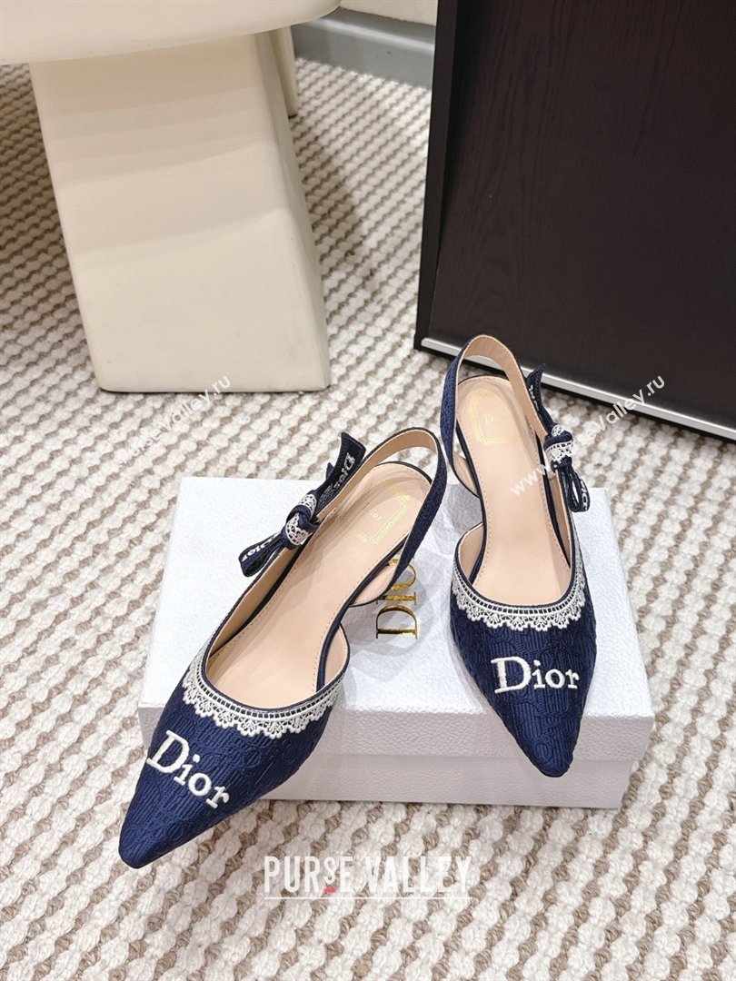Dior JAdior Pump 6.5cm Heel in Blue Dior Oblique Embroidered Cotton and White Lace 2026 (LM-26012234)