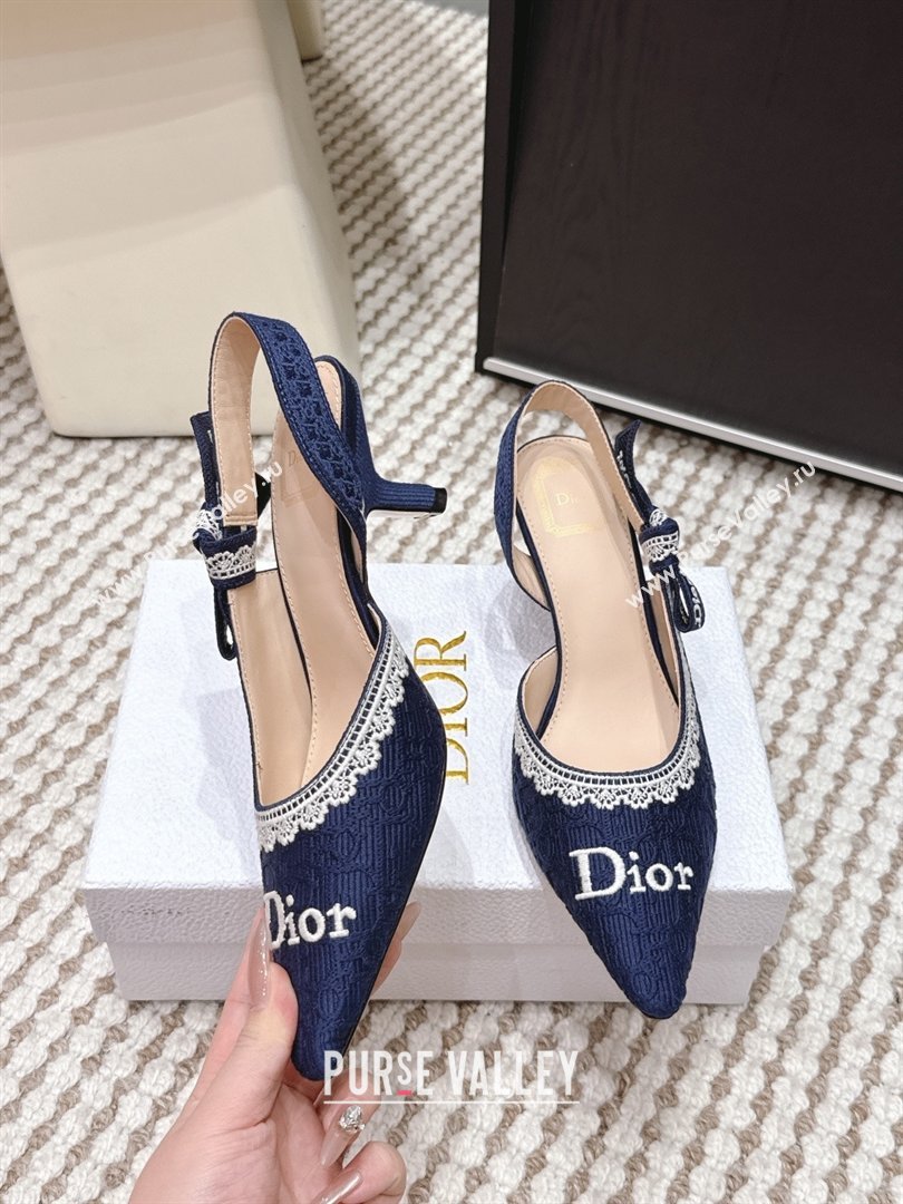 Dior JAdior Pump 6.5cm Heel in Blue Dior Oblique Embroidered Cotton and White Lace 2026 (LM-26012234)