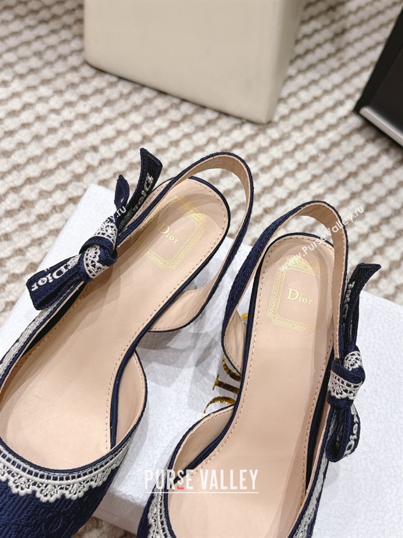 Dior JAdior Pump 6.5cm Heel in Blue Dior Oblique Embroidered Cotton and White Lace 2026 (LM-26012234)