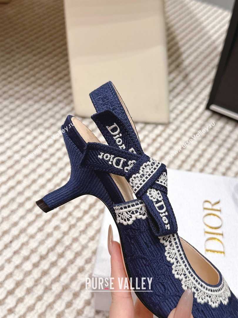 Dior JAdior Pump 6.5cm Heel in Blue Dior Oblique Embroidered Cotton and White Lace 2026 (LM-26012234)
