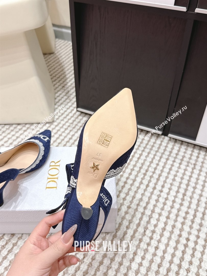 Dior JAdior Pump 6.5cm Heel in Blue Dior Oblique Embroidered Cotton and White Lace 2026 (LM-26012234)