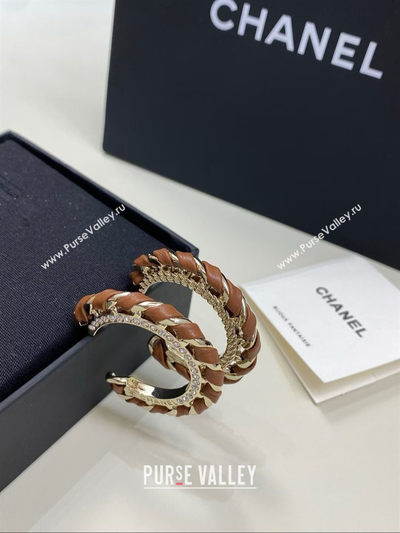 Chanel Lambskin Chain Hoop Earrings CH013010 Brown 2026 (YF-26013010)