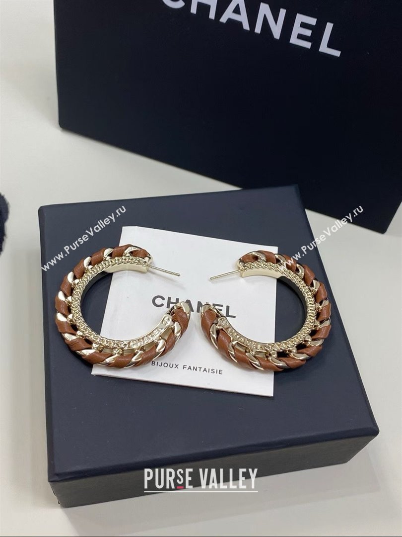 Chanel Lambskin Chain Hoop Earrings CH013010 Brown 2026 (YF-26013010)
