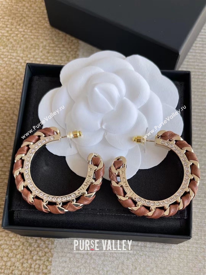 Chanel Lambskin Chain Hoop Earrings CH013010 Brown 2026 (YF-26013010)