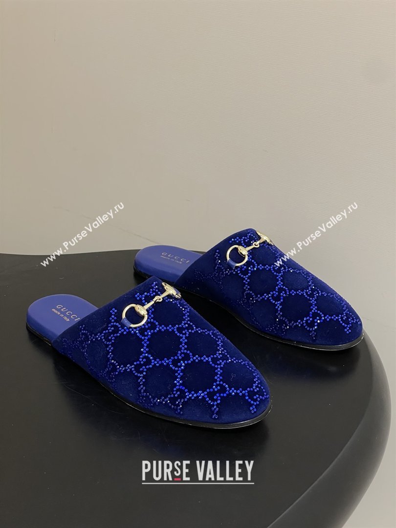 Gucci Womens GG Crystal Velvet Mule with Horsebit Blue 2026 (MD-26012701)