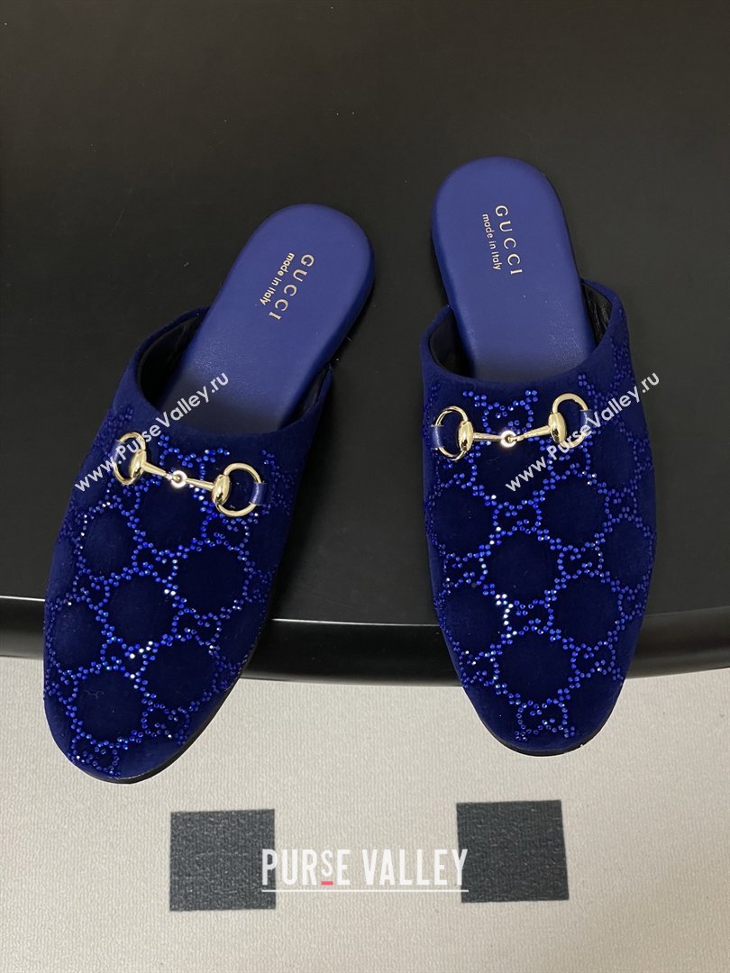 Gucci Womens GG Crystal Velvet Mule with Horsebit Blue 2026 (MD-26012701)