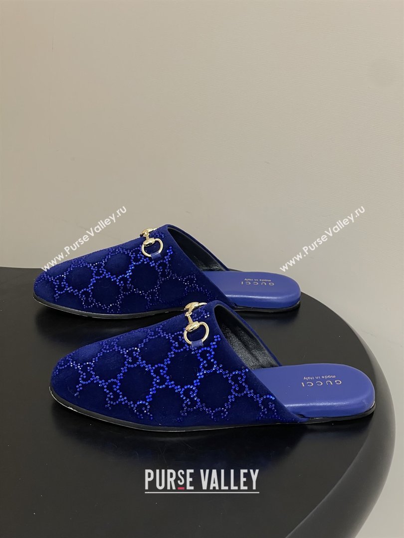 Gucci Womens GG Crystal Velvet Mule with Horsebit Blue 2026 (MD-26012701)