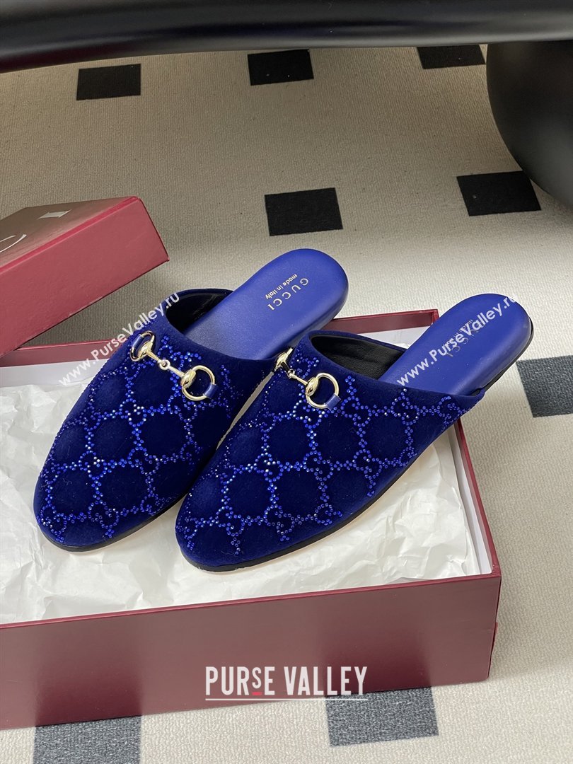Gucci Womens GG Crystal Velvet Mule with Horsebit Blue 2026 (MD-26012701)