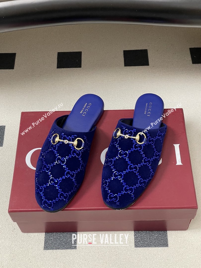 Gucci Womens GG Crystal Velvet Mule with Horsebit Blue 2026 (MD-26012701)