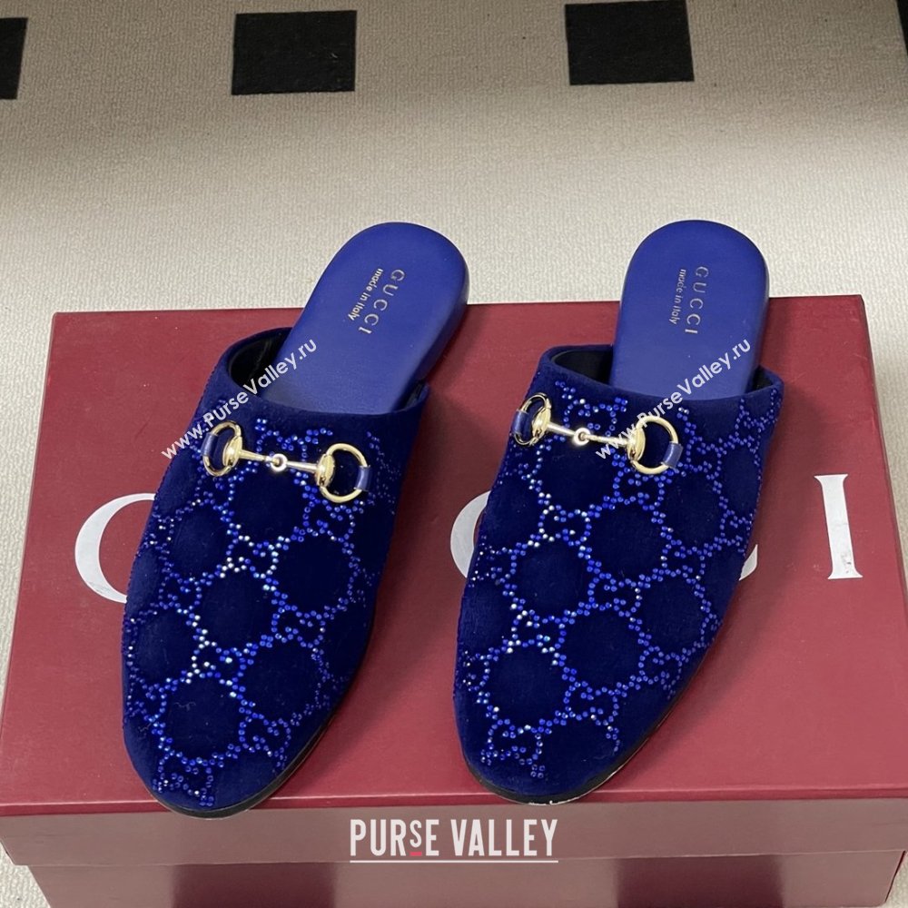 Gucci Womens GG Crystal Velvet Mule with Horsebit Blue 2026 (MD-26012701)