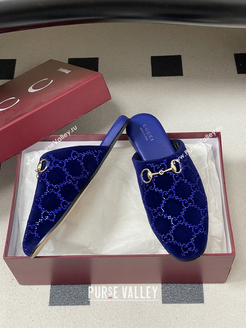 Gucci Womens GG Crystal Velvet Mule with Horsebit Blue 2026 (MD-26012701)