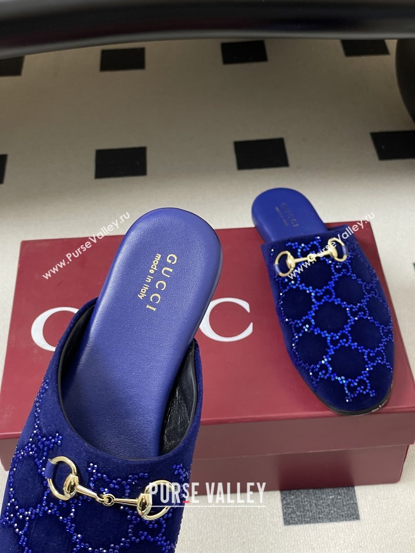 Gucci Womens GG Crystal Velvet Mule with Horsebit Blue 2026 (MD-26012701)