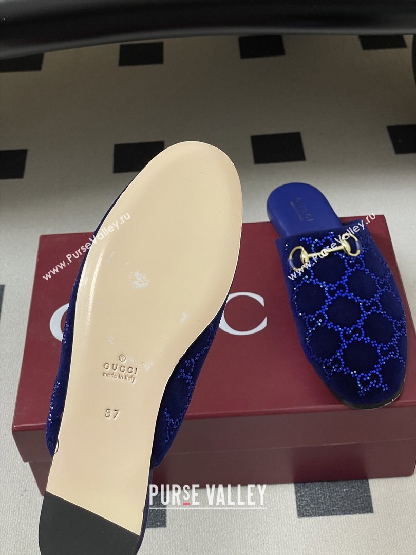 Gucci Womens GG Crystal Velvet Mule with Horsebit Blue 2026 (MD-26012701)